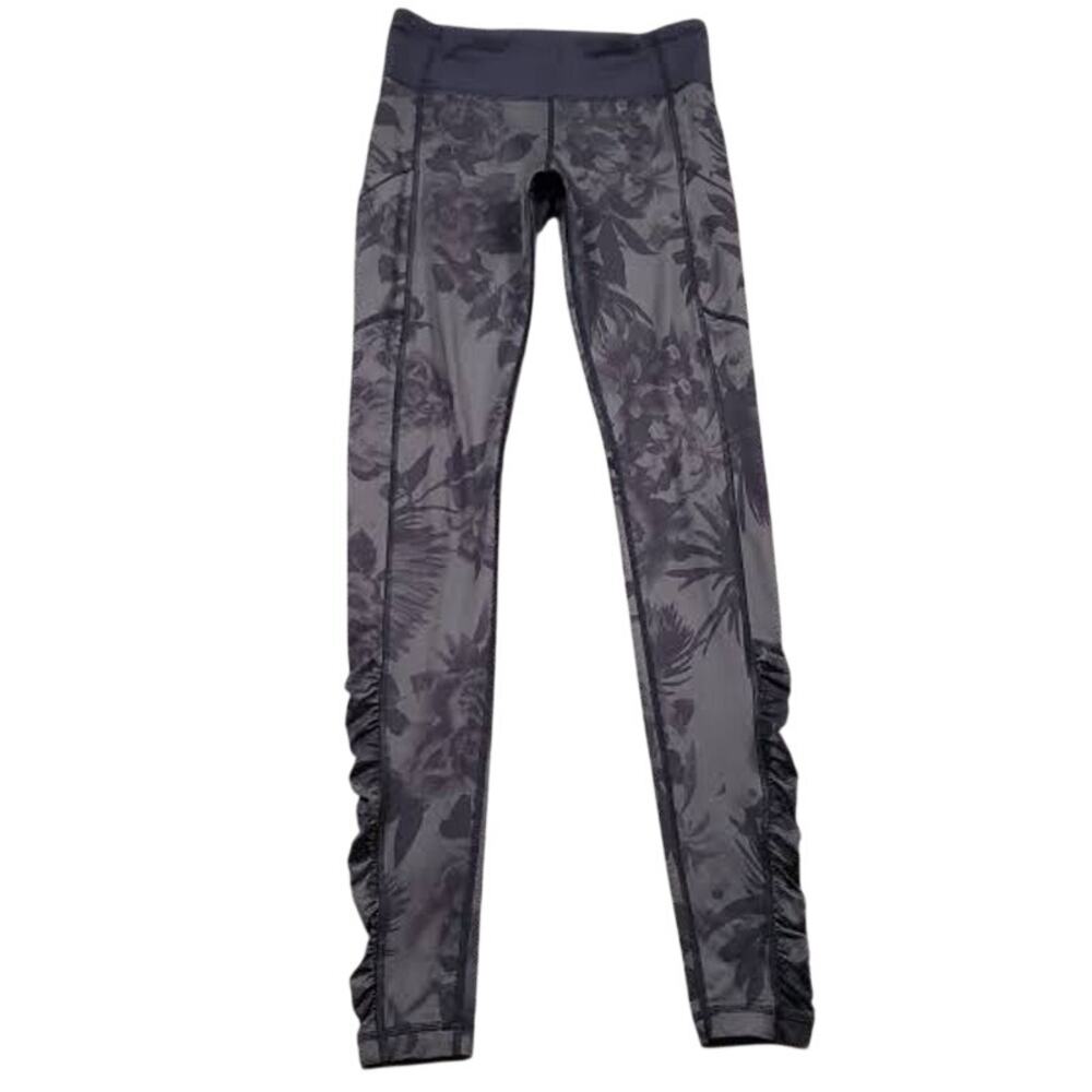 LuLulemon Speed Up Luxtreme Brisk Bloom Black Ruched Leggings Size 4 (Tall)